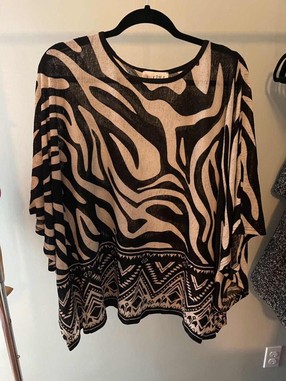 Joseph Ribkoff Black and Cream Zebra-Print Tunic Top